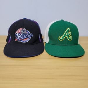 Vintage Sports Hats‎ Bundle Atlanta Braves New Era Reebok Detroit Pistons Korea